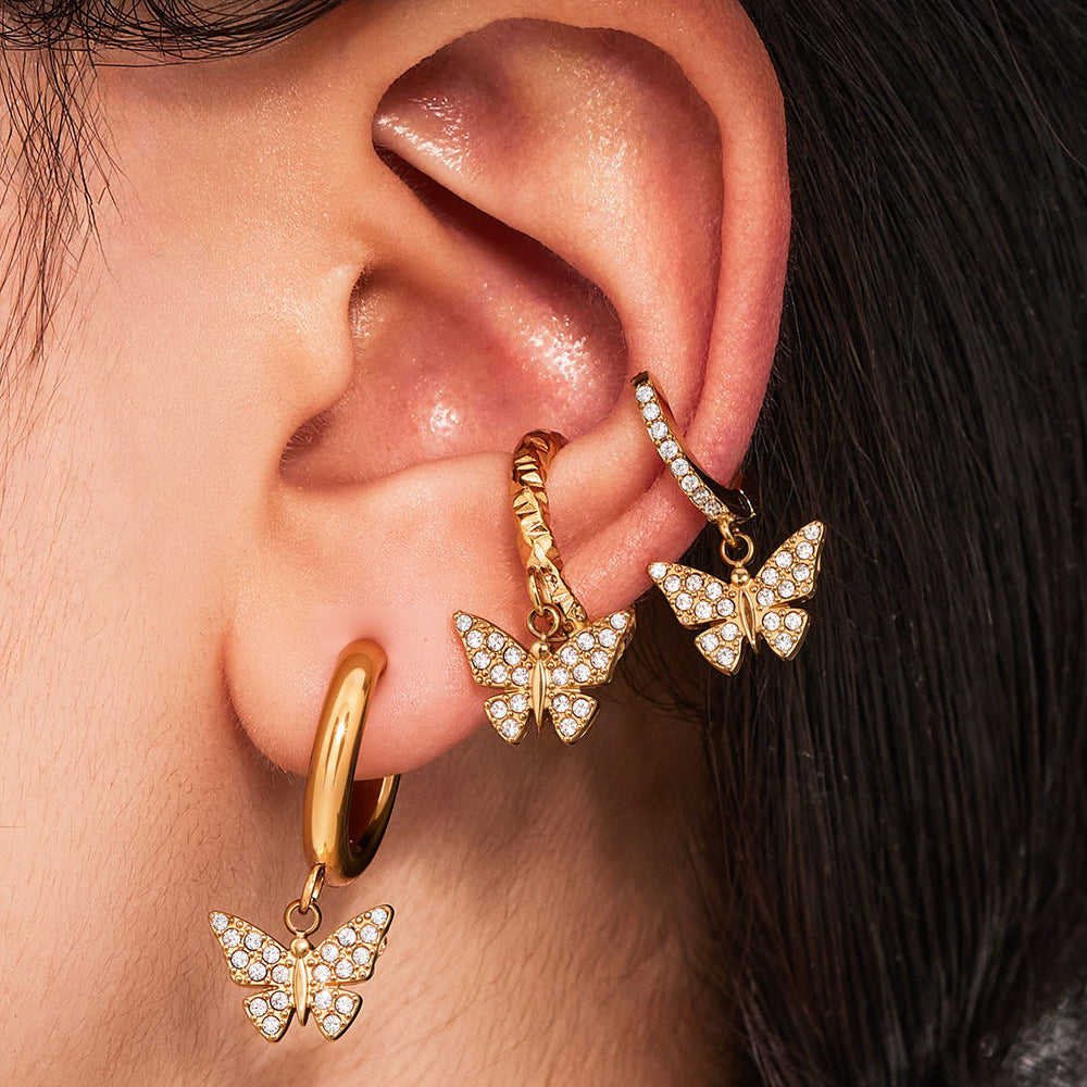 Planderful Zircon Earrings Butterfly Pendant For Fairy Fans