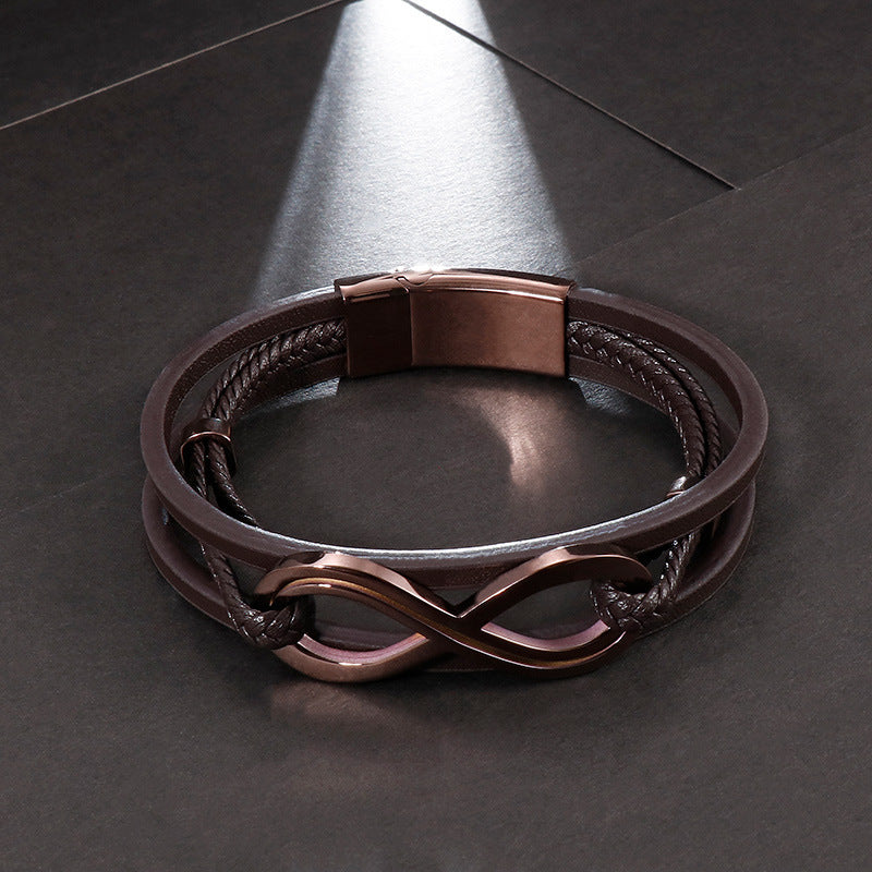 Infinity Shape Titanium Steel Leather Bracelet For Men