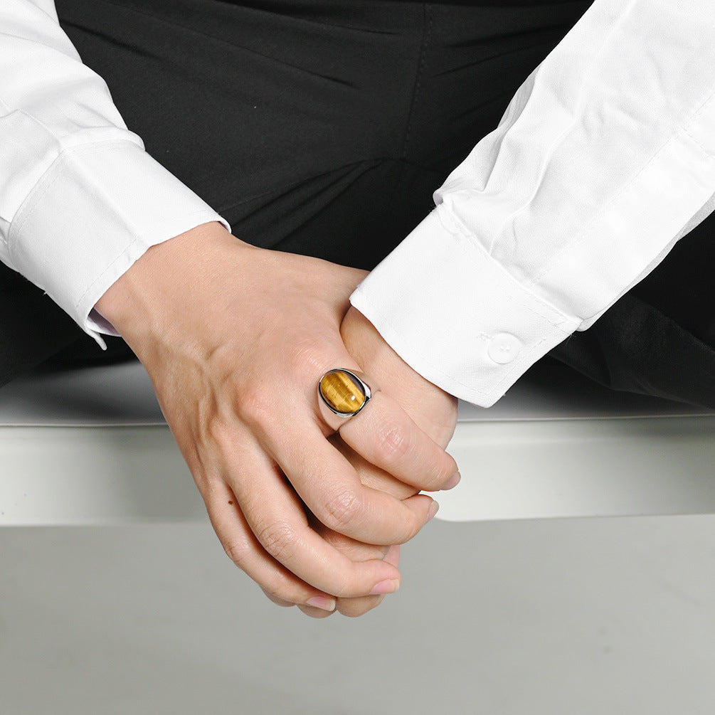 Stainless Steel Tiger's Eye Ring