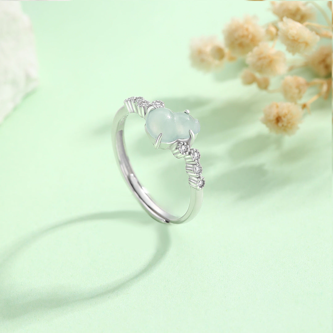 Planderful Jade Ring For Women 925 Sterling Silver Gourd Design Adjustable Chinese Retro Luxury