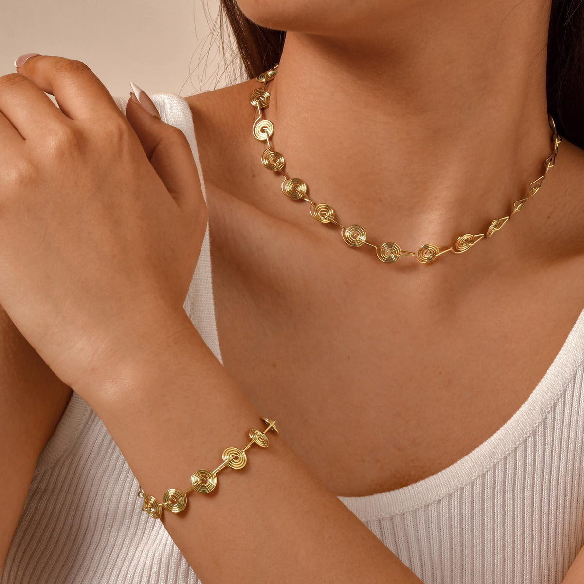 Women's – Stainless Steel Geometric Spiral Bracelet Necklace