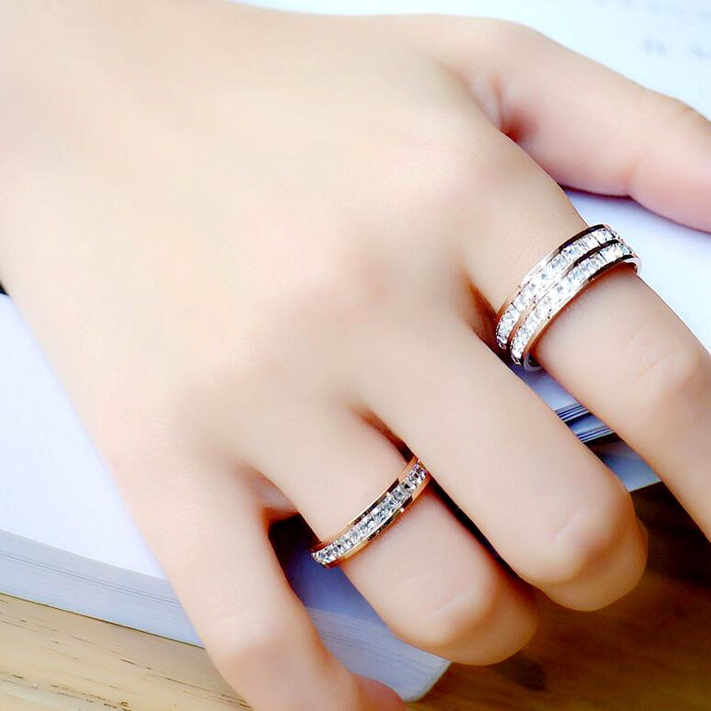 Planderful Everyday Genie Zircon Inlaid Gypsy Ring Stainless Steel Unisex Rose Gold Bold Statement