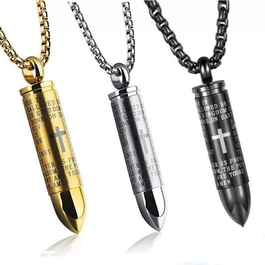 Planderful Everyday Genie Urn Necklace Unisex Cross Bullet Durable Stainless Steel Hip Hop Jewelry
