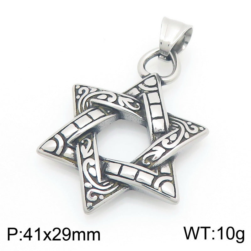 Mythical Moon Celtic Knot Amulet Phoenix Flame Hexagram Titanium Steel Men's Pendant Necklace