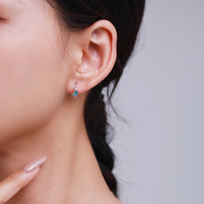 Sterling Silver Enamel Moon and Stars Earrings with Niche Design