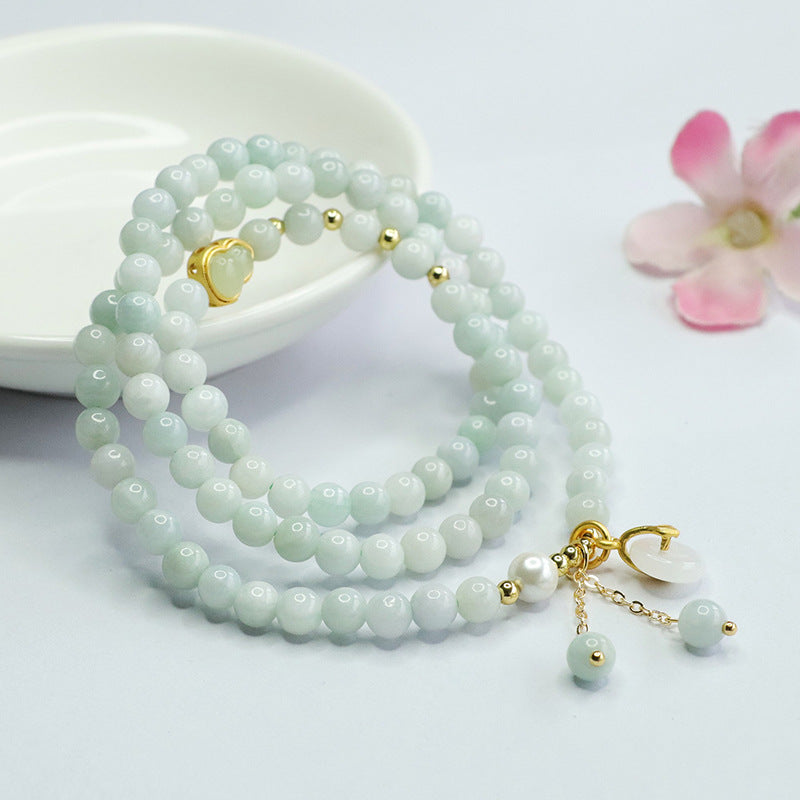 Jadeite Gourd & Peace Buckle Beaded Bracelet