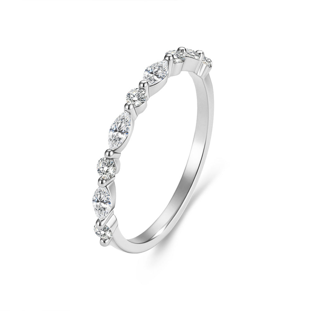 S925 Sterling Silver Micro-Inlaid Horse Eye Zircon Ring Design Feeling Stacked Ring Jewelry