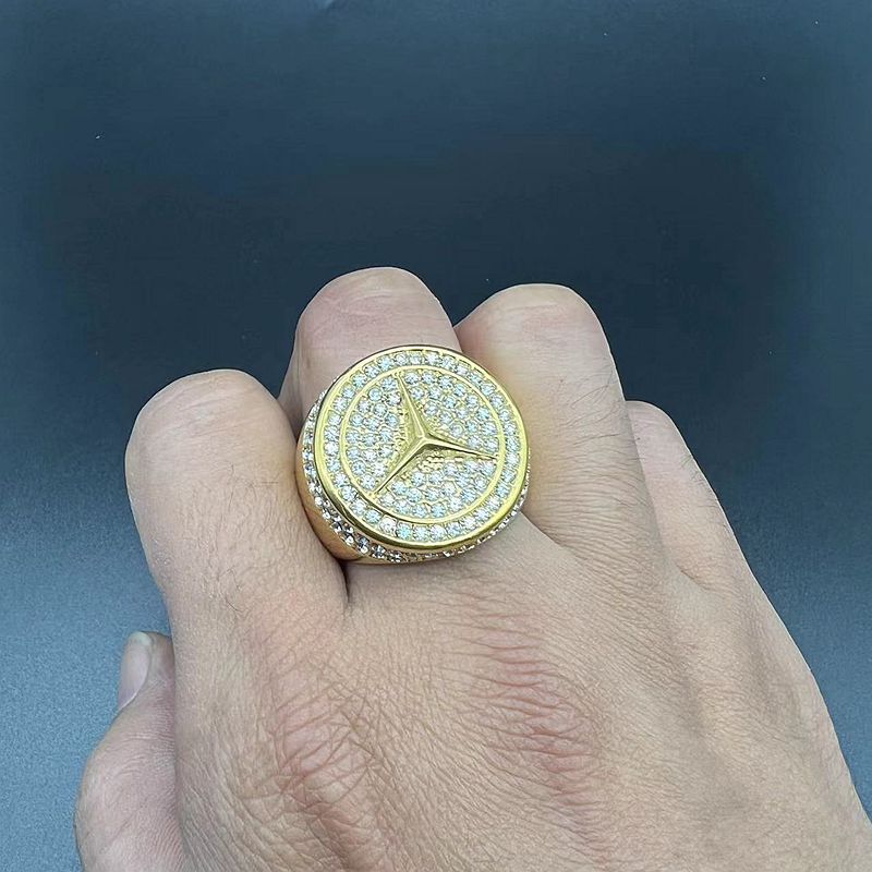 Planderful Everyday Genie Hip Hop Ring For Men Titanium Steel Gold Plated Rhinestone Luxury