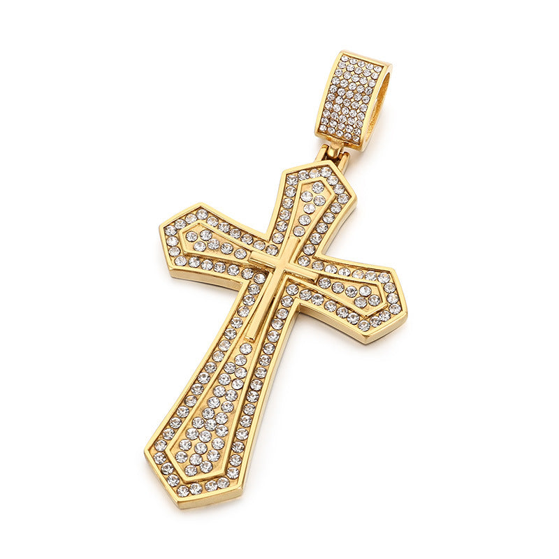 Bear Paw Pendant, Hip-Hop Three-Dimensional Double-Layer Cross Inlaid With Zircon Pendant, Titanium Steel Necklace