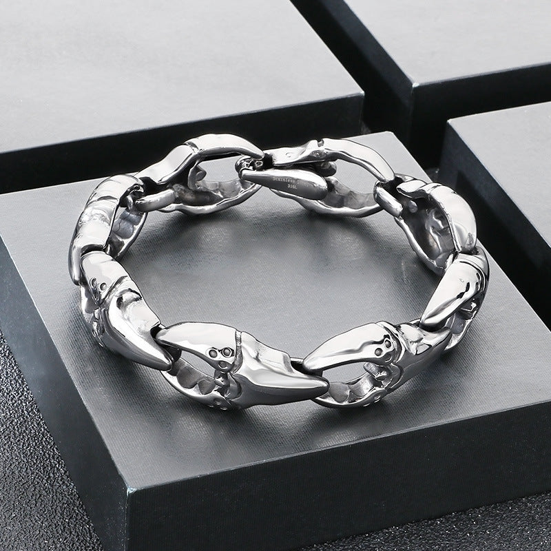 Rock Crab Claw Bracelet – Punk Vacuum Plating – Gold Clamp Titanium Steel Men's