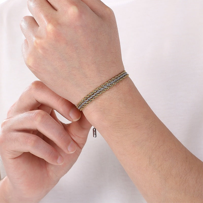 Stainless Steel Design Three-Layer Twist Chain Unisex Bracelet