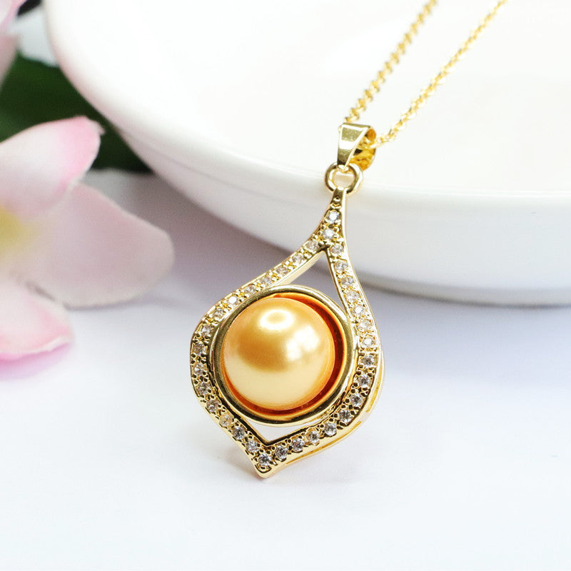 Champagne Shell Pearl Teardrop Pendant — No Chain