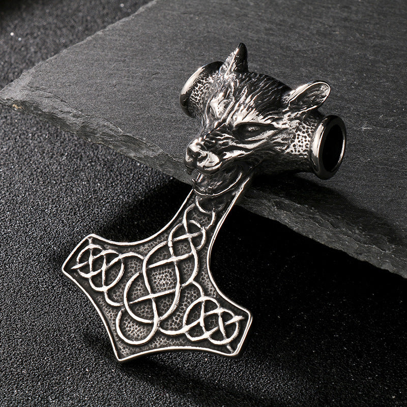 Retro Animal Pendant, Nordic Viking Wolf Head, Lion Head, Goat, Thor'S Hammer, Titanium Necklace