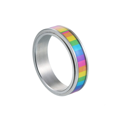 Rainbow Titanium Rotating Decompression Ring - Unisex Rainbow Jewelry