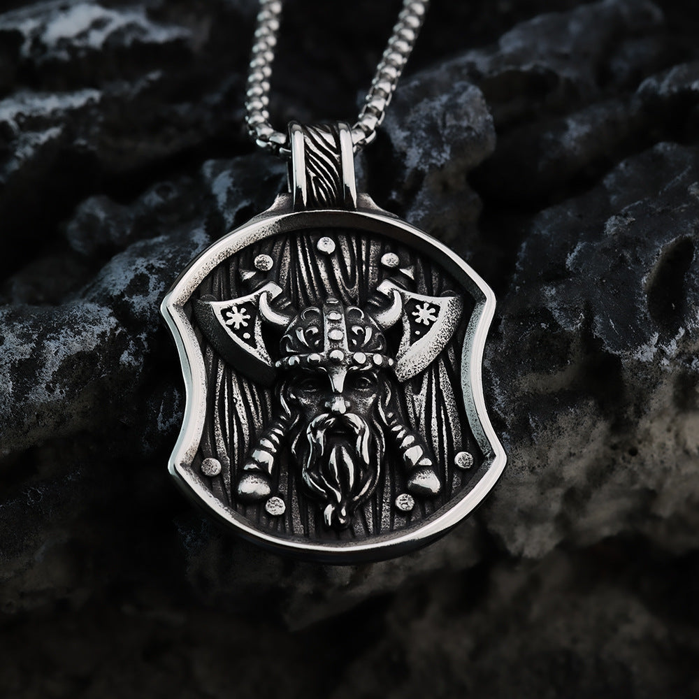Vintage Men's Stainless Steel Personalized Viking Odin Necklace