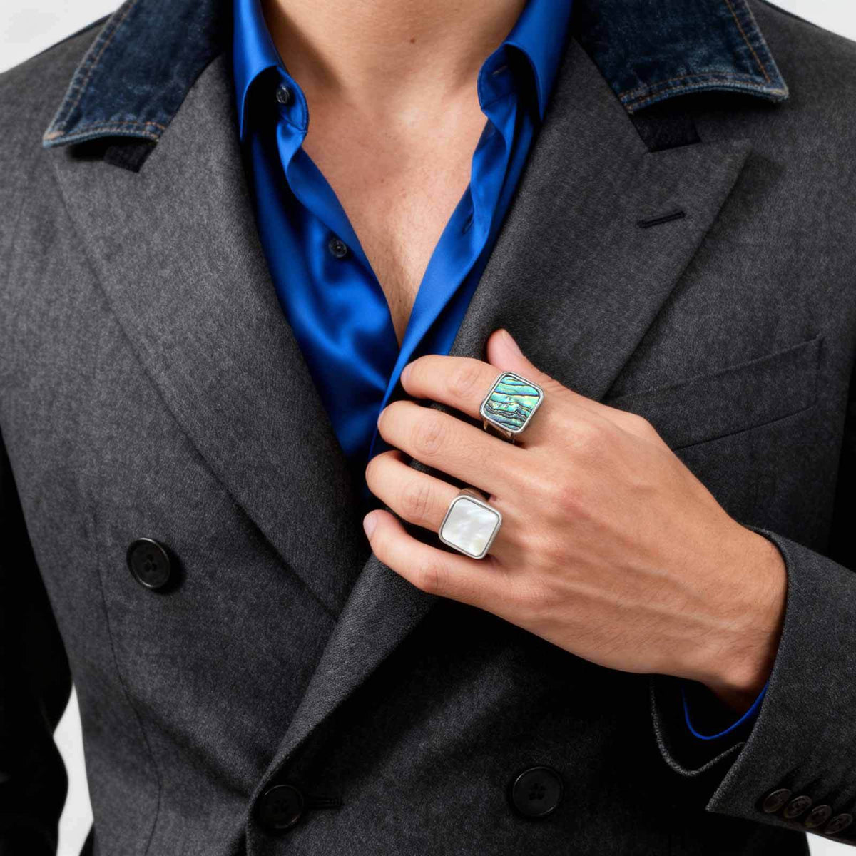 Stainless Steel Abalone Shell White Shell Casting Ring