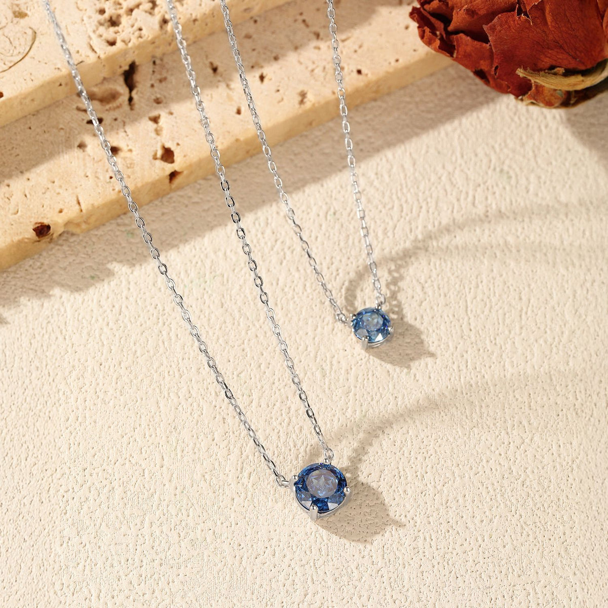 925 Sterling Silver Royal Blue Rose-Cut Zircon Necklace