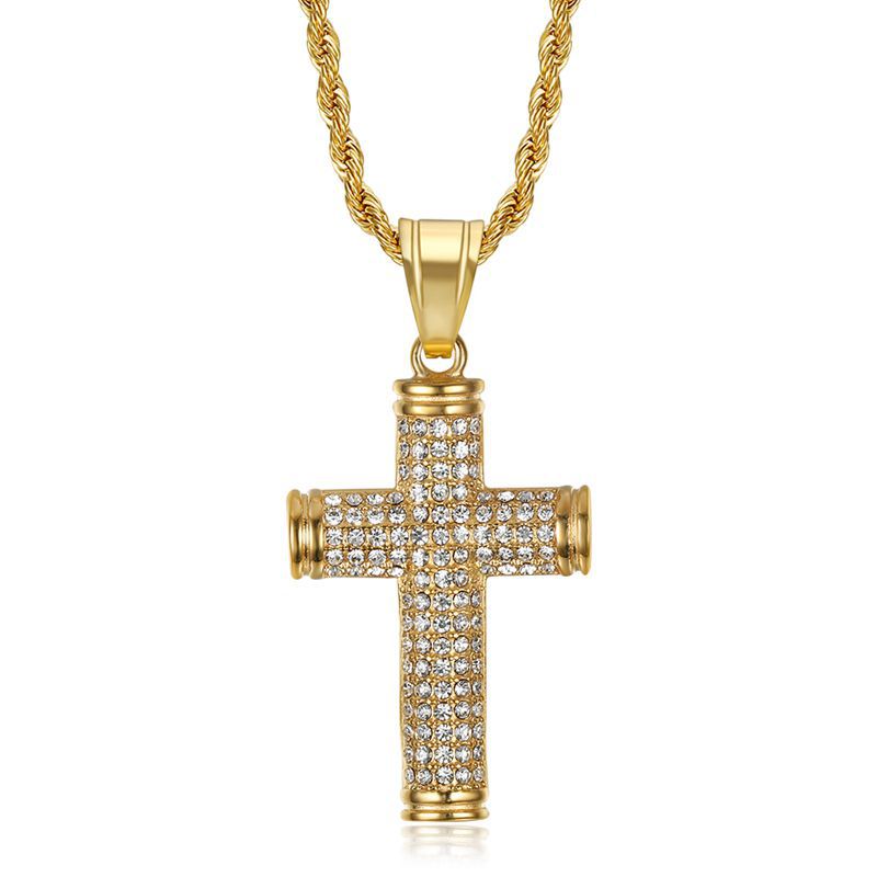 Planderful Everyday Genie Gold Plated Rhinestone Cross Necklace For Hip Hop Jewelry Fans Urban Style