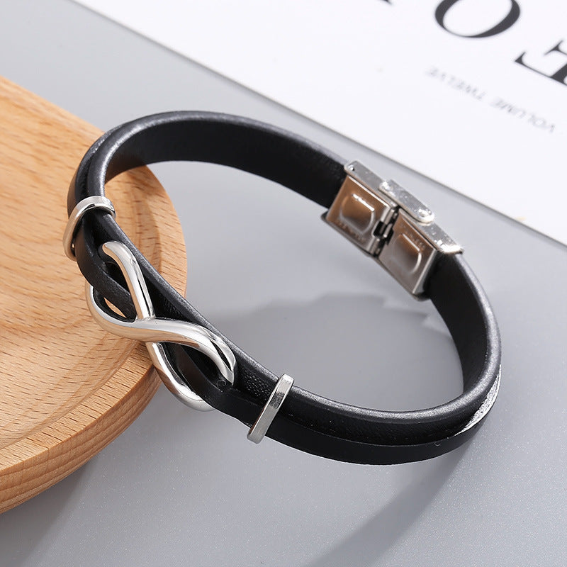 Planderful Leather Bracelet For Men Punk Woven 8 Shape