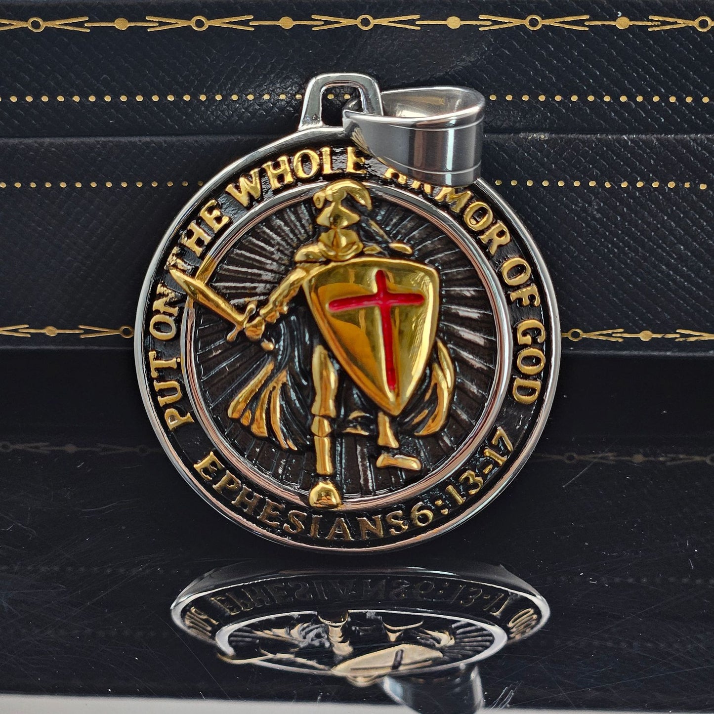 Planderful Red Cross Shield Templar Necklace Titanium Steel Gold Plated Epoxy Pendant Unisex Protection Statement