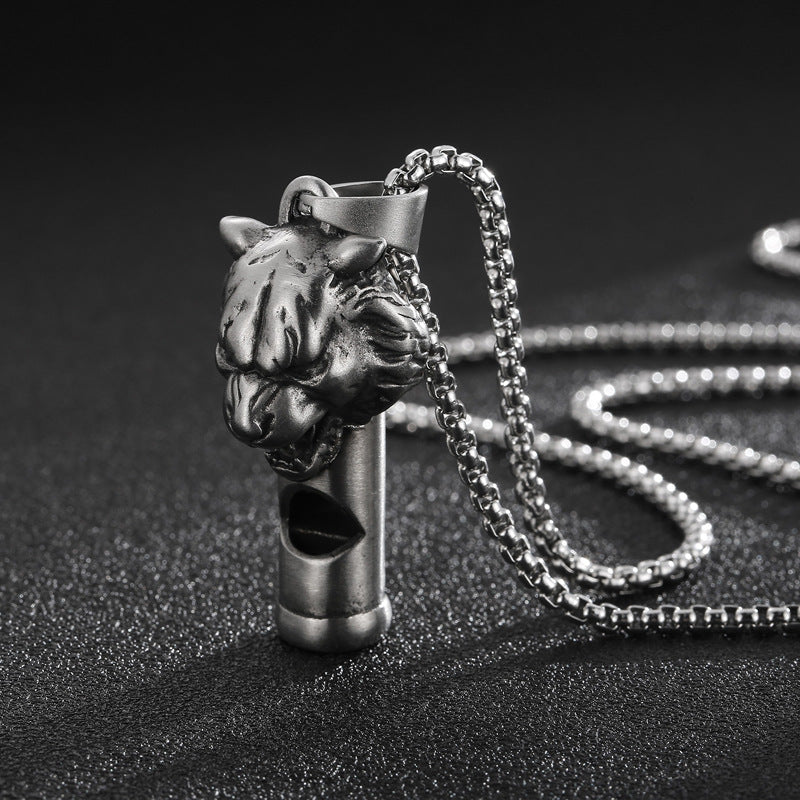 Creative Lion Head Whistle Pendant in Titanium Steel for Men - European and American Trend