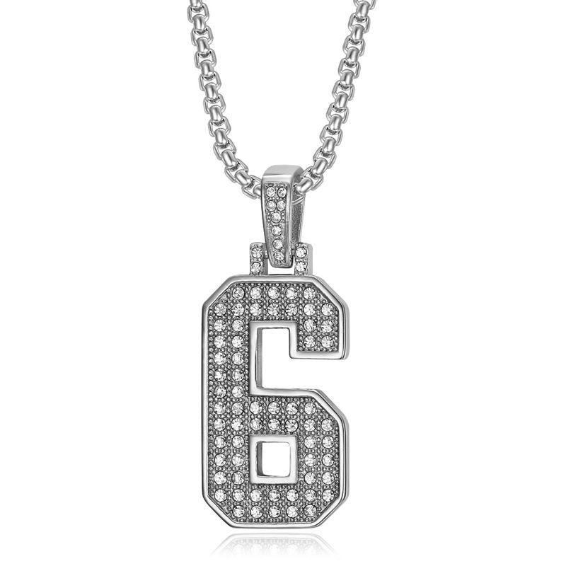 Planderful Everyday Genie Hiphop Stainless Steel Gold Plated Zircon 0to9 Digital Pendant Necklace For Men