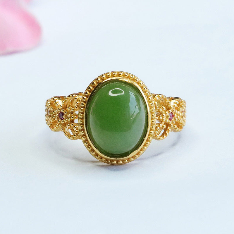 Sterling Silver Butterfly Ring with Jasper Green Jade Butterfly Wings