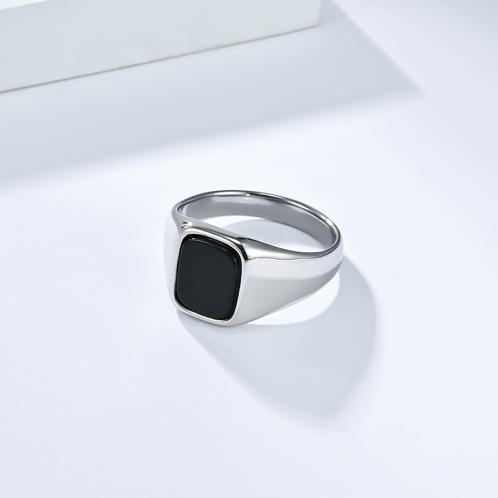 Planderful Tiger's Eye Ring Titanium Steel Black Stone Unisex Neutral Style Everyday Jewelry Premium