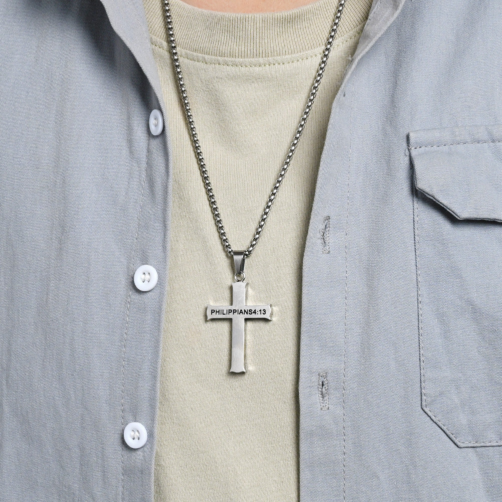 Planderful Cross Necklace Titanium Steel Durable For Men Urban Street Style Personality Pendant Bold Trendsetting Gear