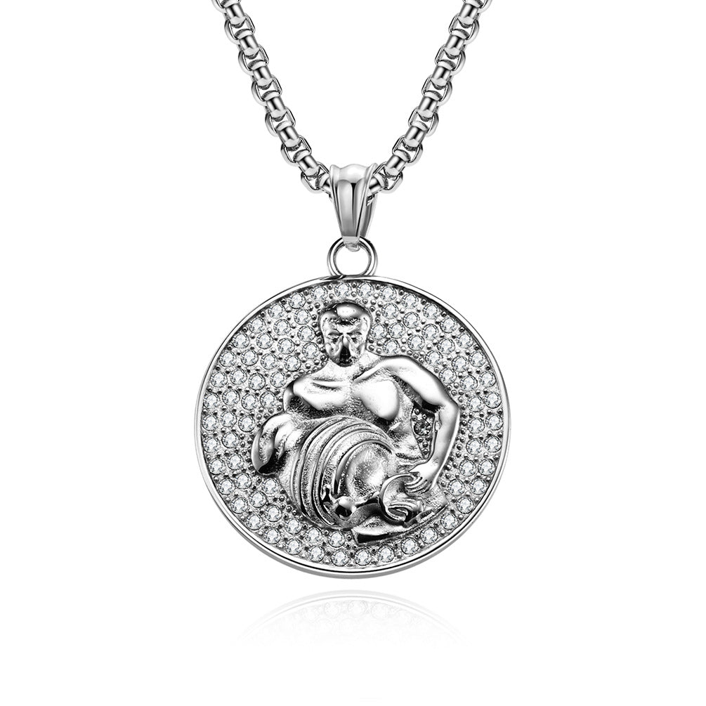 Planderful Twelve Constellations Zircon Titanium Steel Pendant For Hip Hop Style Fans
