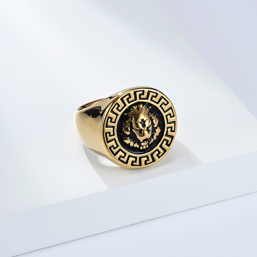Planderful Men Stainless Steel Ring Lion Head Hip Hop Style