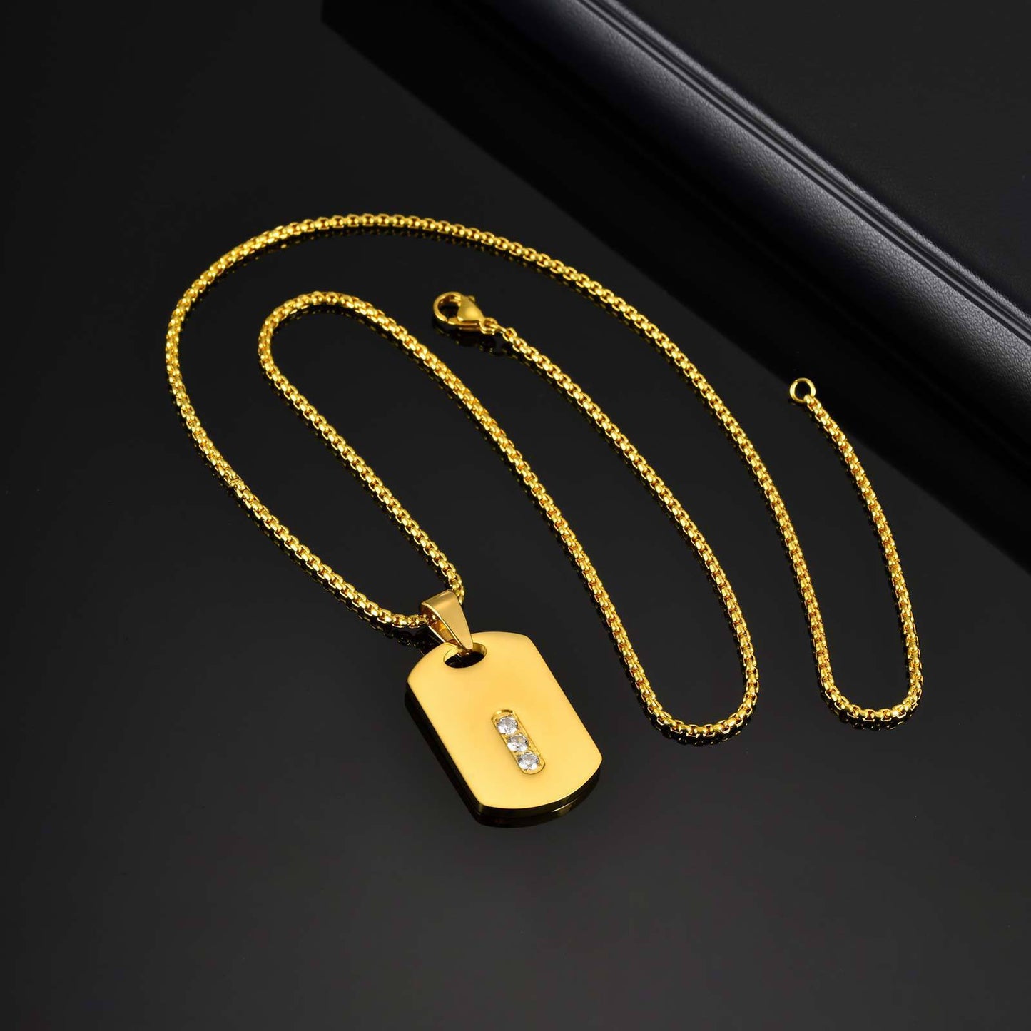 Planderful Mens Stainless Zircon Dog Tag Geometric Necklace