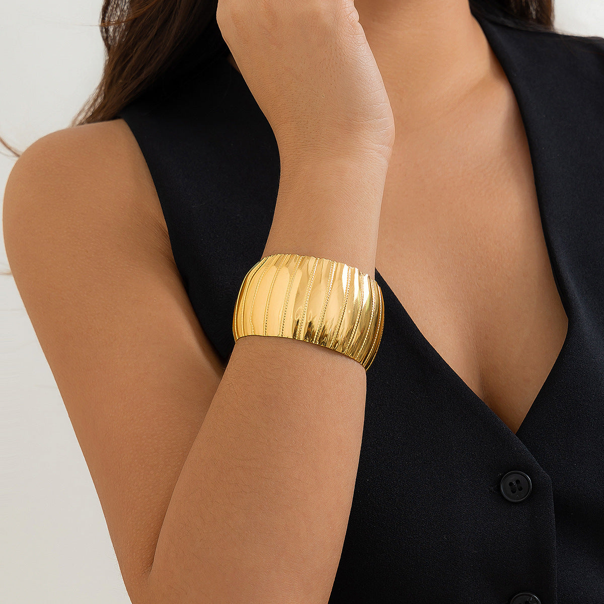 Fashion Forward Metal Snake Skin Wide Bracelet and Ring Set