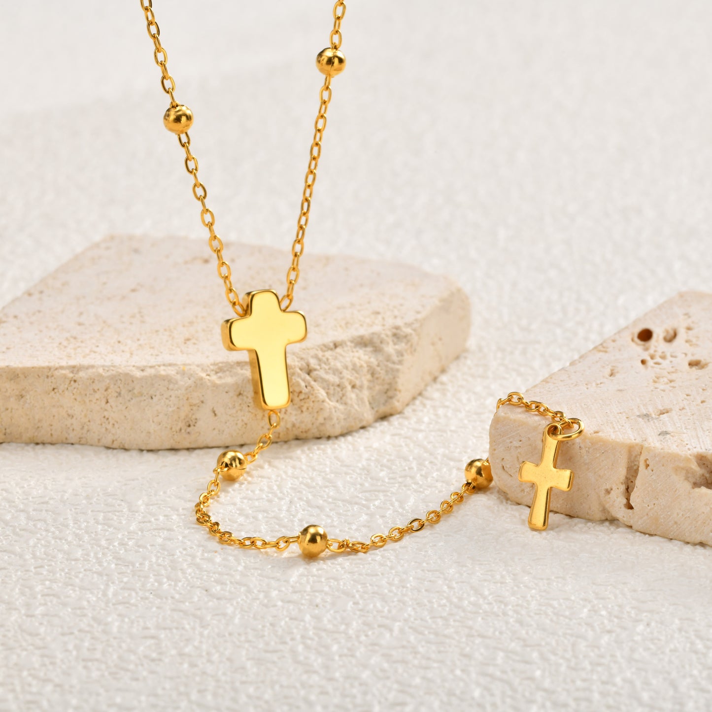 Collarbone Chain Necklace Stainless Steel Bead Chain Cross Y-Shaped Necklace