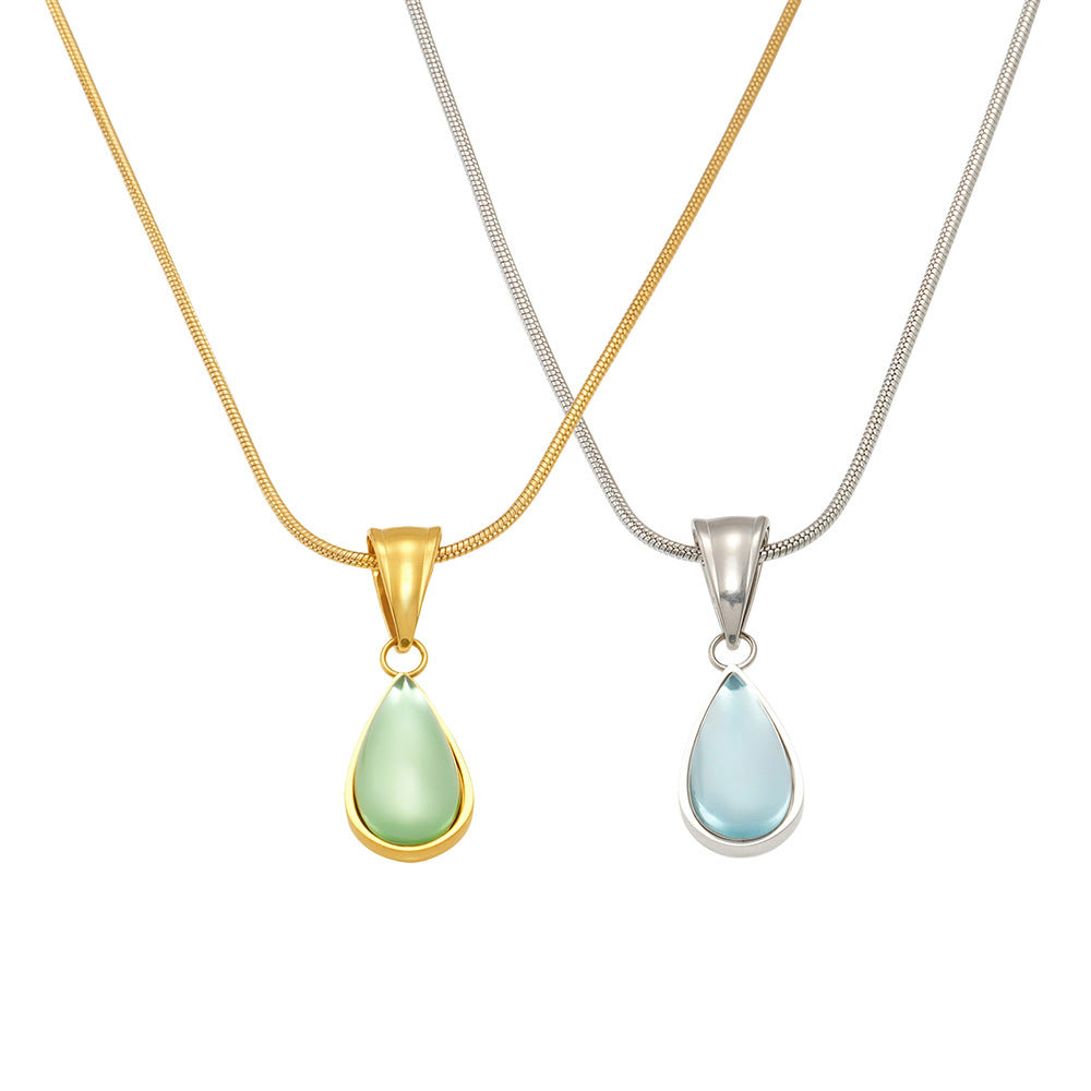 Planderful Elegant Green Blue Glass Drop Necklace For Women