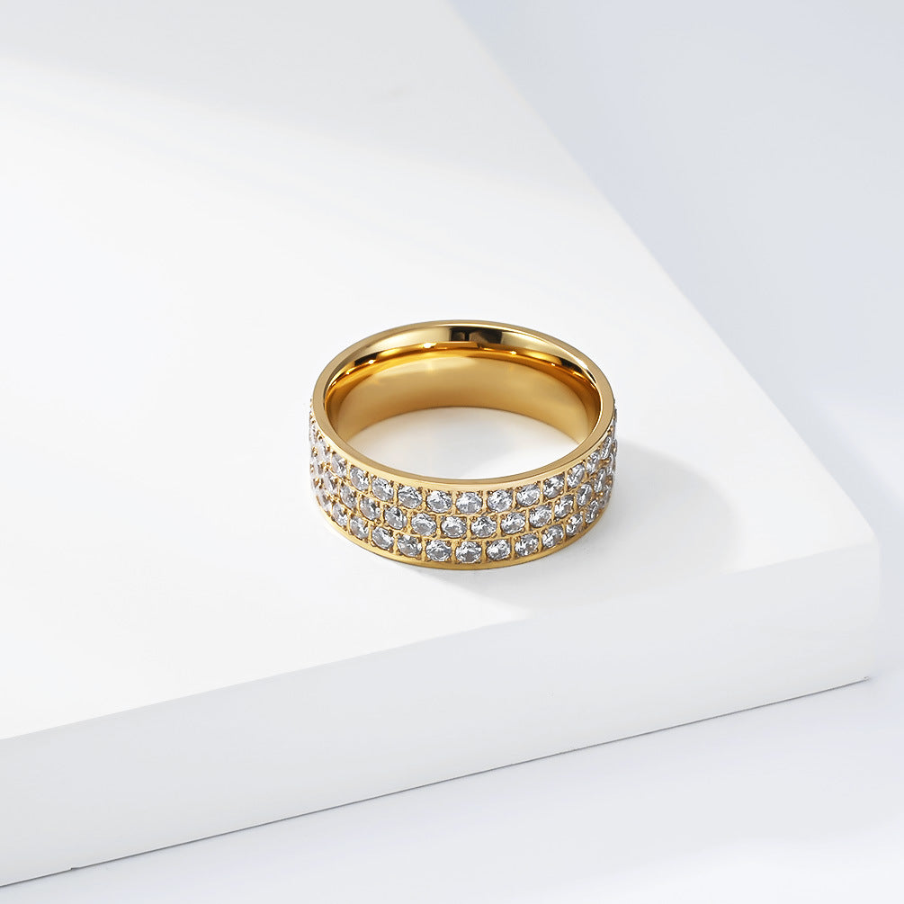 Planderful Everyday Genie Zircon Ring Titanium Steel With 18K Gold Inlay Unisex Fashion Jewelry