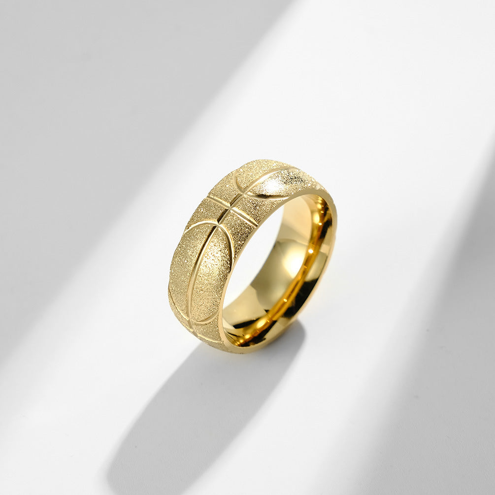 Planderful Engraved Hip Hop Basketball Ring Matte Titanium Steel Plated Gold Personalized For Men And Women