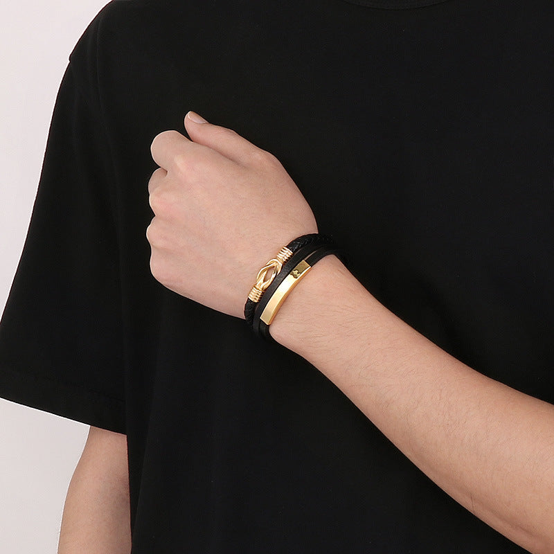 Planderful Magnetic Stainless Rope Leather Bracelet For Men