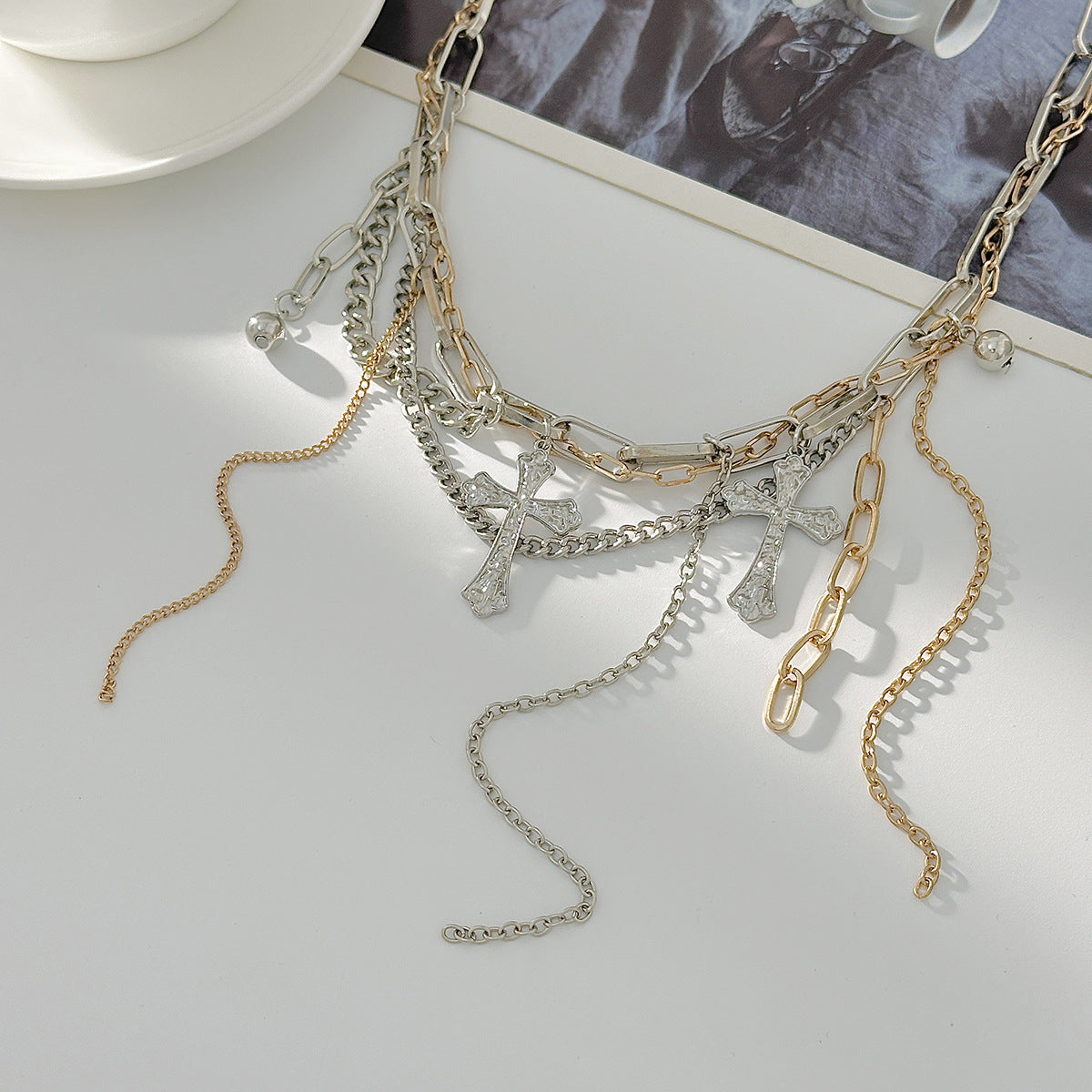 Punk Cross Wrapped Chain Necklace