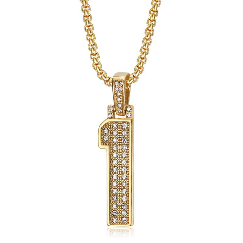 Planderful Everyday Genie Hiphop Stainless Steel Gold Plated Zircon 0to9 Digital Pendant Necklace For Men