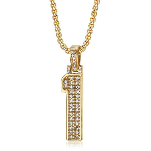 Planderful Everyday Genie Hiphop Stainless Steel Gold Plated Zircon 0to9 Digital Pendant Necklace For Men