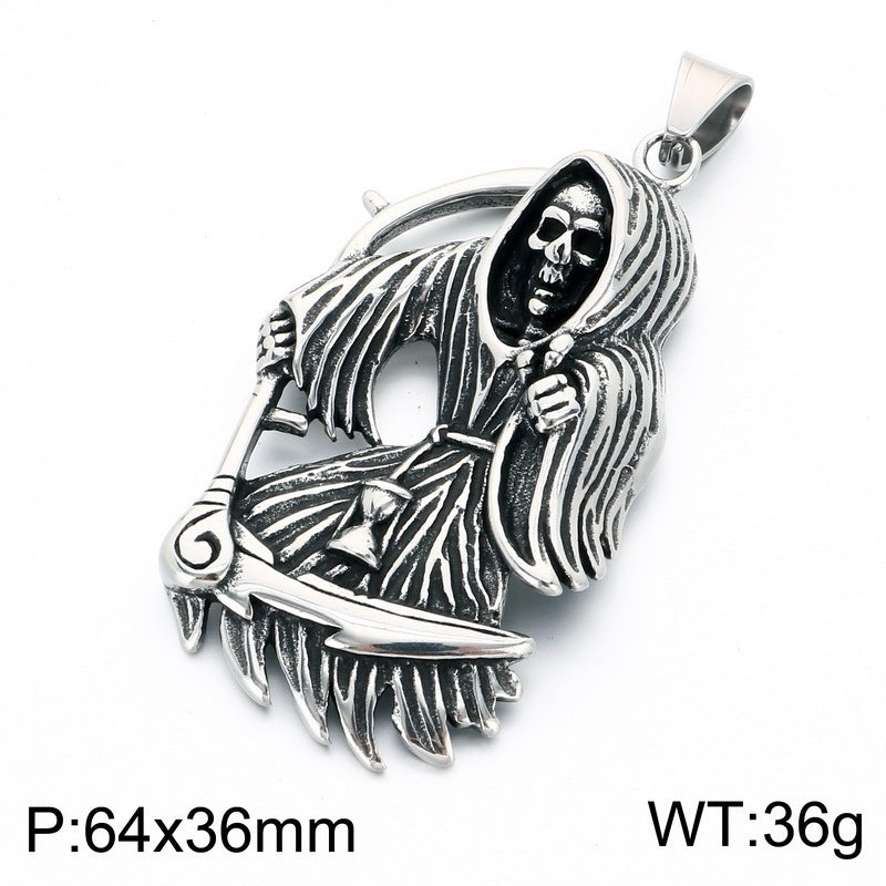 Dark Wind Double Sickle Reaper Pendant Angel Portrait Pendant Two-Sided Buddha Head Stainless Necklace