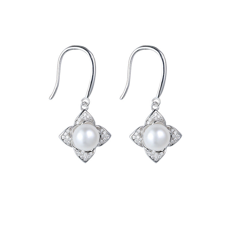 Minimalist Clover Pearl 925 Sterling Silver Earrings
