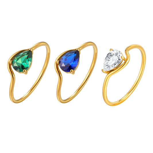 Hot-Selling Stainless for Women Water Drop Zircon Geometric Ring Gold