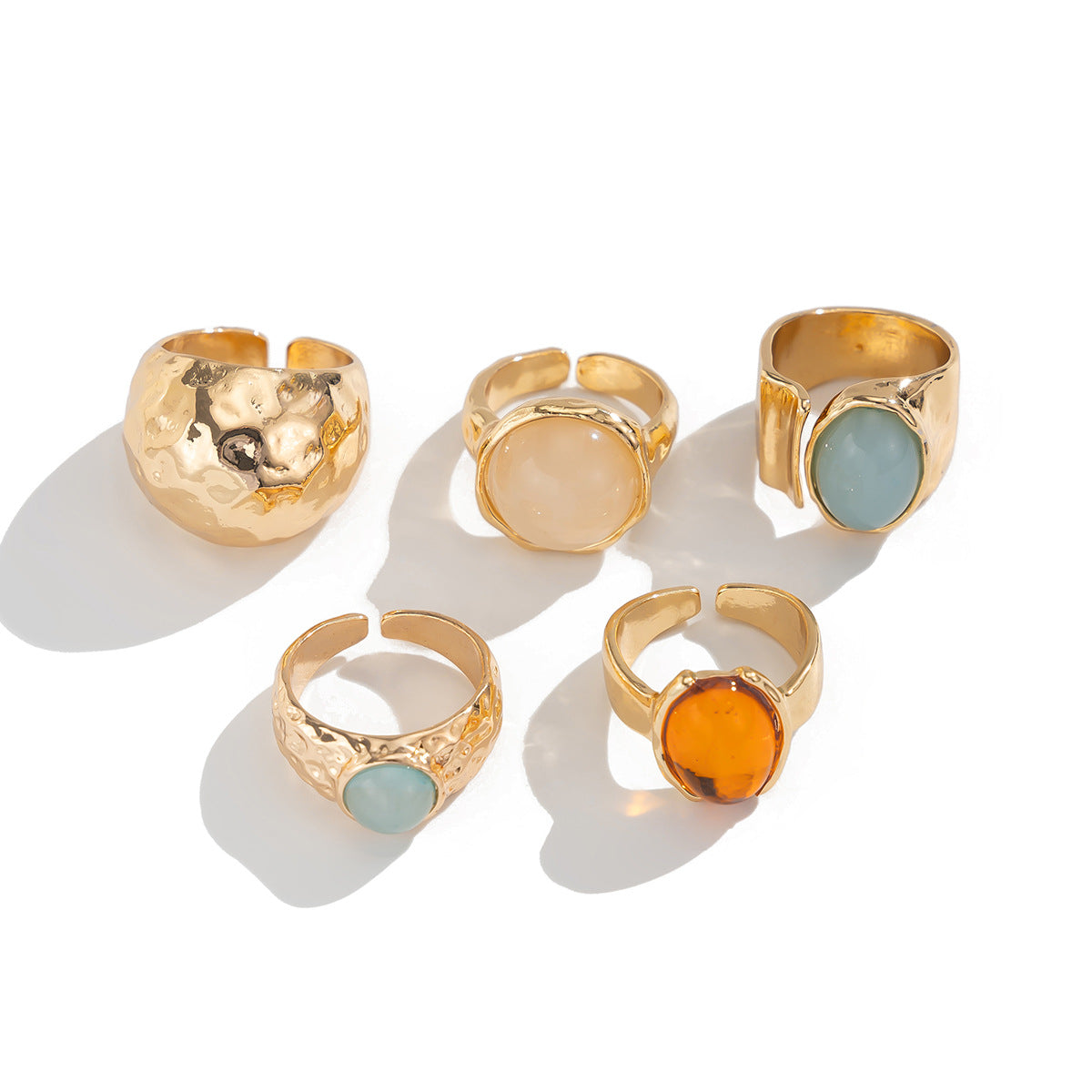 Planderful Vienna Verve Ring Set – Retro Niche Stackable Gemstone Design
