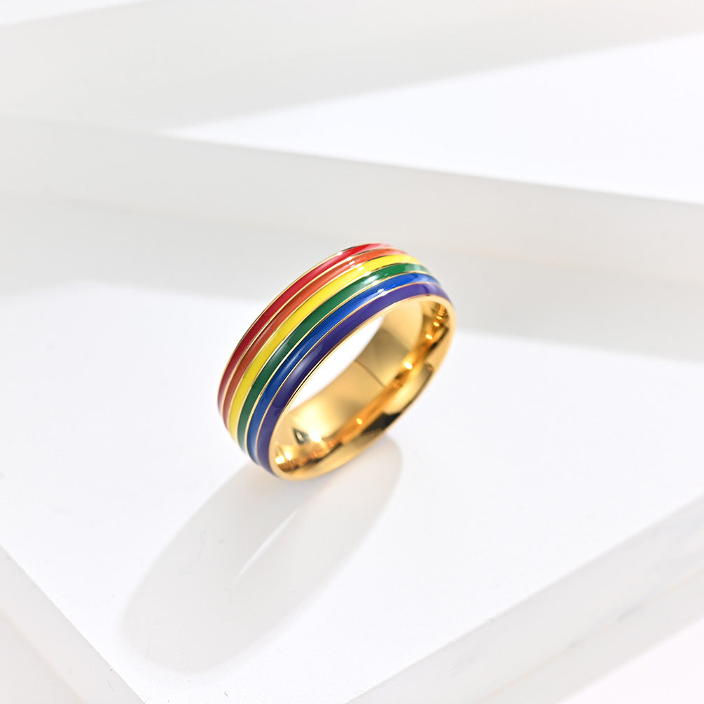 Rainbow Element Titanium Steel Ring for Men - Personalized Hand Jewelry