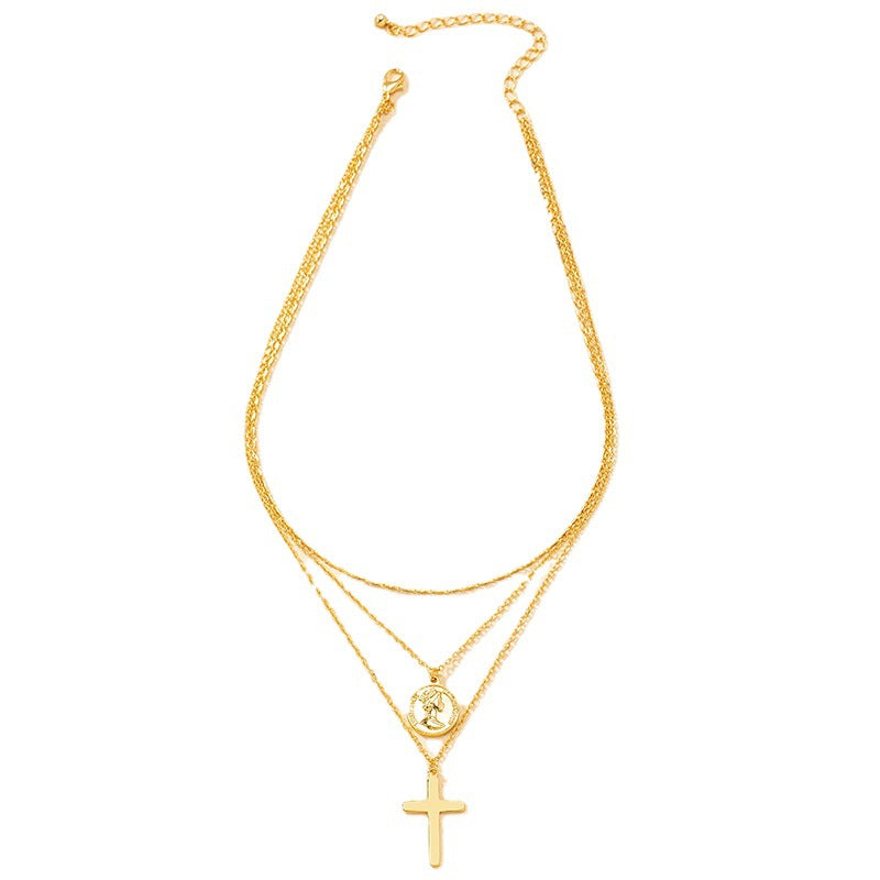 Elegant Layered Cross Pendant Necklace in Modern Style