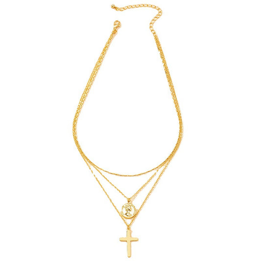 Elegant Layered Cross Pendant Necklace in Modern Style