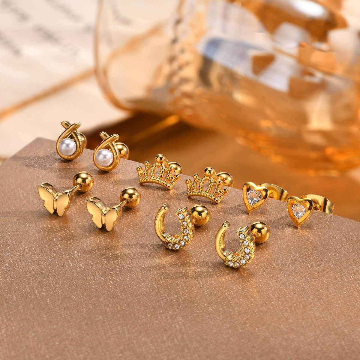 Stainless Steel Zircon Pearl Heart Earrings