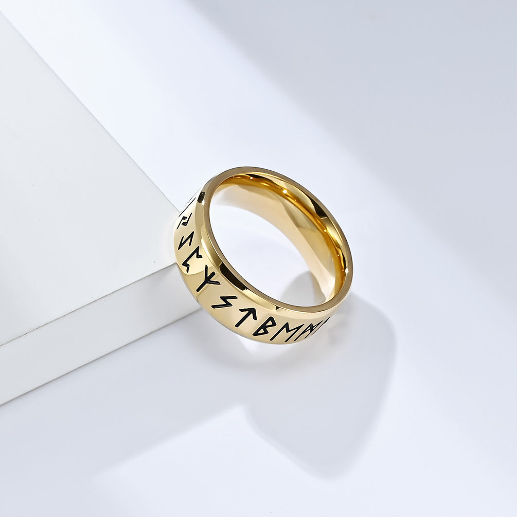 Vintage Nordic Viking Luhn Text Titanium Steel Men's Ring